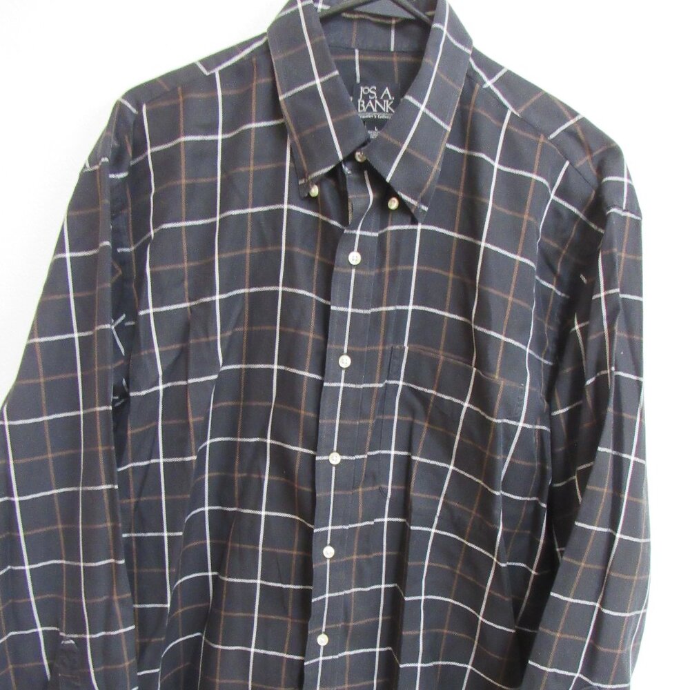 Jos A Bank Traveler's Collection Black Plaid Long Sleeve Button Down Shirt Large